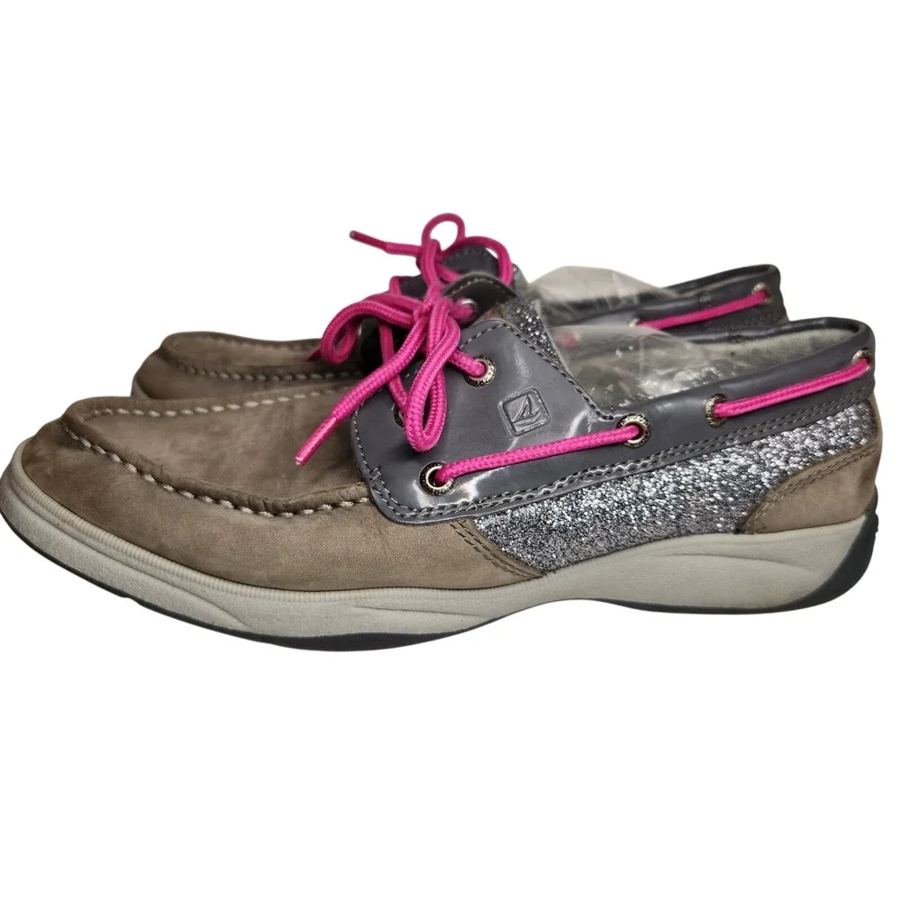 SPERRY‎ Top-Sider Boat Shoes Youth 5.5 Gray Pink Silver Glitter Girls